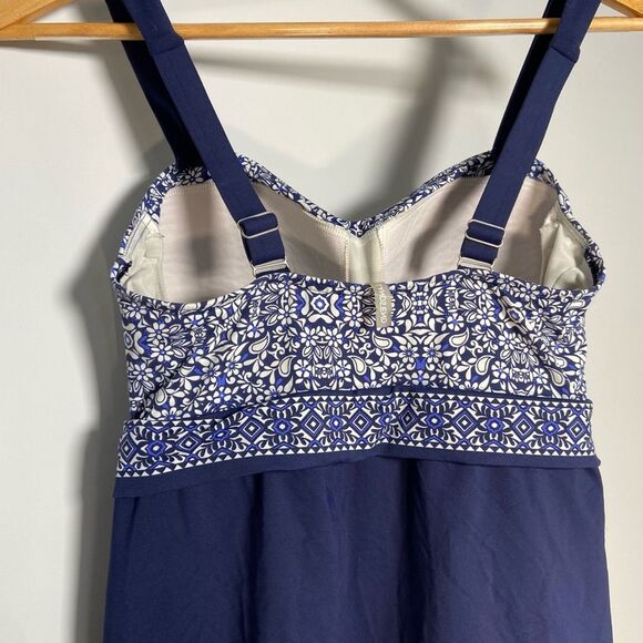 Lands End Swim Dress Underwire Blue White Modest Coastal Grandma  Beach Size 6D - Picture 5 of 9